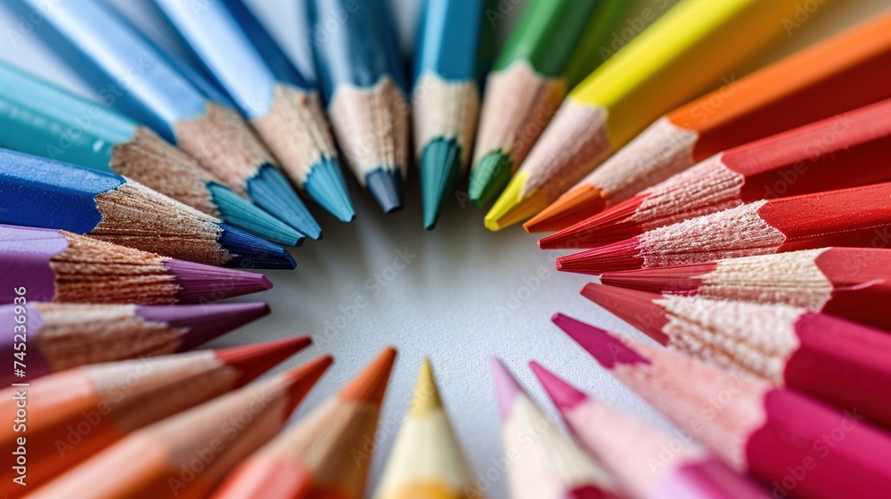 Fototapeta premium colored sharpened pencils on a white background, school supplies for drawing