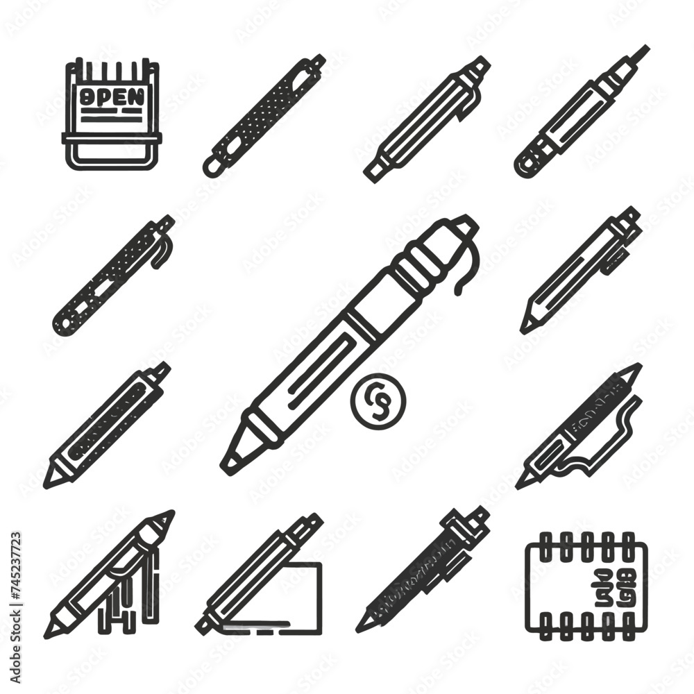 Pen icon vector set