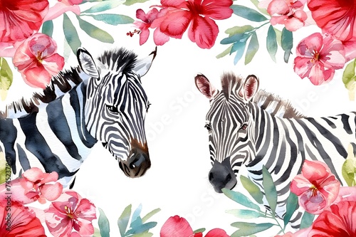 Zebra  watercolor drawing with copy space. Colorful image. Copy space.