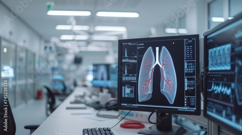 Modern Lung and Heart Study Laboratory and Monitors EEG Reading.