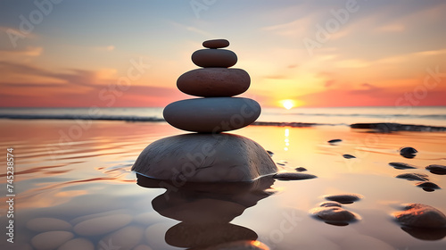 Yoga, meditation, pyramid is made of flat stones stacked on top of each other