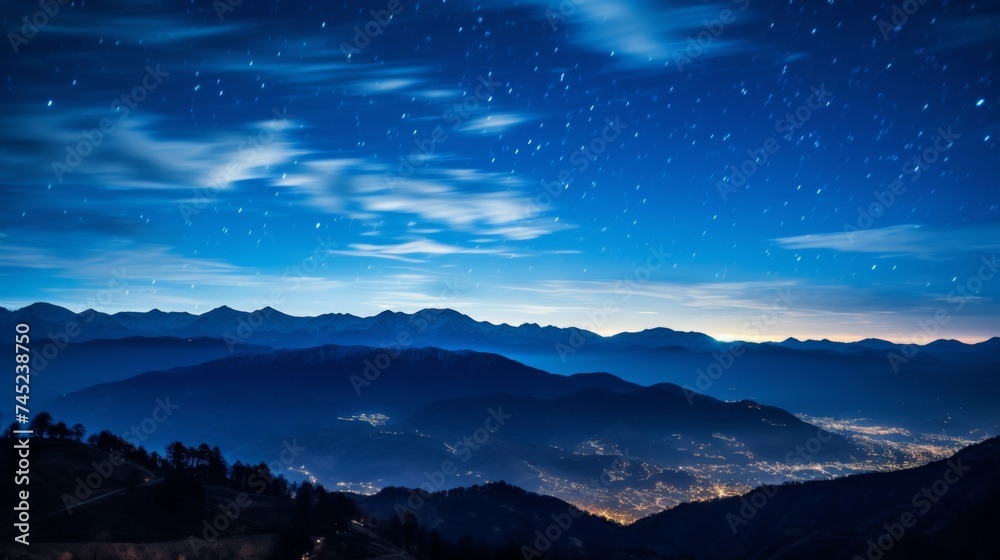Fototapeta premium Mountains and hills against starry sky