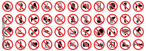 Set of Prohibited Sign Icons. Strictly prohibited signs. Vector.