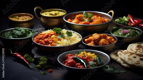  Assorted Indian food in dark table 