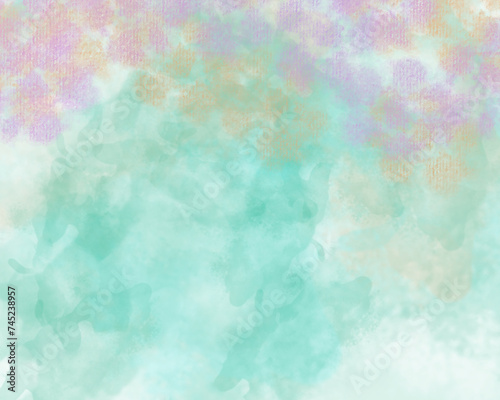 background illustration with a floral theme at the top but looks abstract with a light green background mixed and matched with white