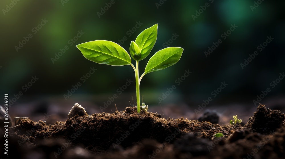Picture of delicate young plant growing from soil Picture of delicate young plant growing from soil