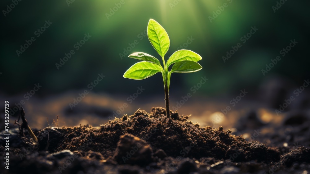 Picture of delicate young plant growing from soil Picture of delicate young plant growing from soil