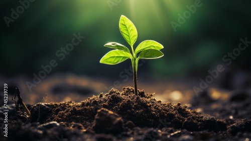 Picture of delicate young plant growing from soil 