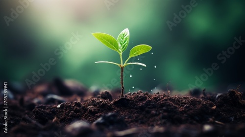 Picture of delicate young plant growing from soil 