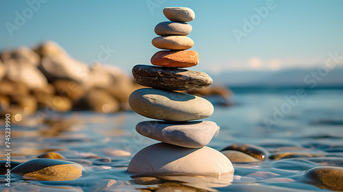 Yoga, meditation, pyramid is made of flat stones stacked on top of each other