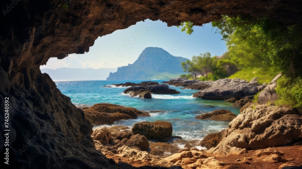 Cave to rough mountain ridge located near coast Cave to rough mountain ridge located near coast
