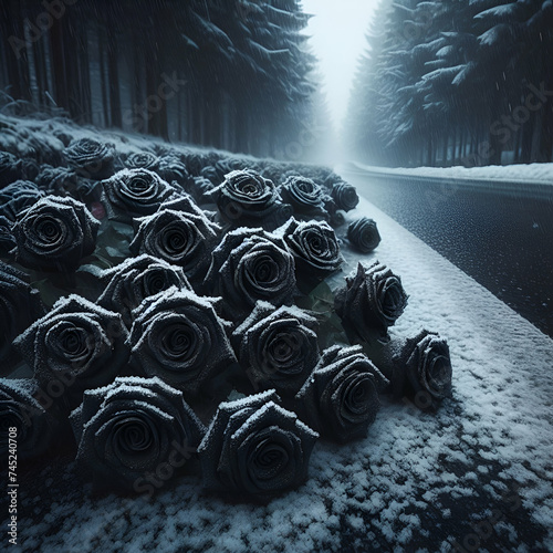 black roses kn snowy road 