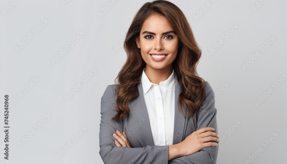 Young female professional. White background, copy space. Business Casual wearing white blouse. Natural look. Product advertising face testimonial. Happy smiling face. Advertising Campaign model. Young female professional. White background, copy space. Business Casual wearing white blouse. Natural look. Product advertising face testimonial. Happy smiling face. Advertising Campaign model.