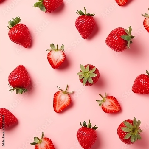 Strawberry pattern. The fresh red strawberry pattern on isolated pink pastel.