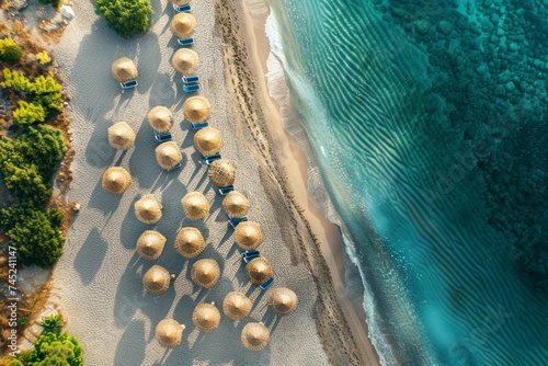 Aerial View of Vai Beach with Azure Waters and Palm Tree Umbrellas in East Crete, Greece