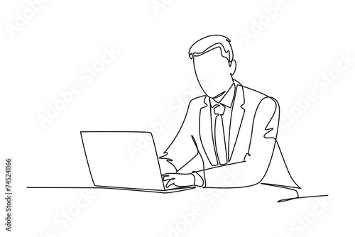 Continuous one line drawing business technology concept. Doodle vector illustration.