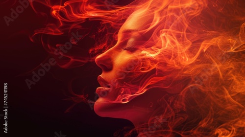 Engulfing fire female face. Sense of warmth. AI generative.