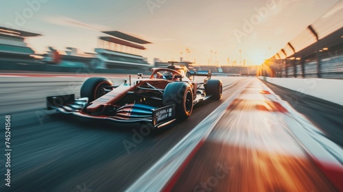 Racing cars at high speed. Racer on a racing car passes the track.  © Media Srock