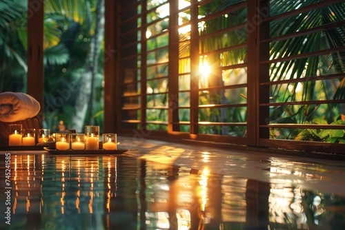 Tranquil Spa Ambiance with Candles and Reflection © AW AI ART