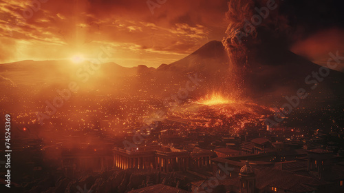 The destruction of Pompeii in ashes, volcanoes and magma... The eruption of Mount Vesuvius and the destruction of Pompeii. photo