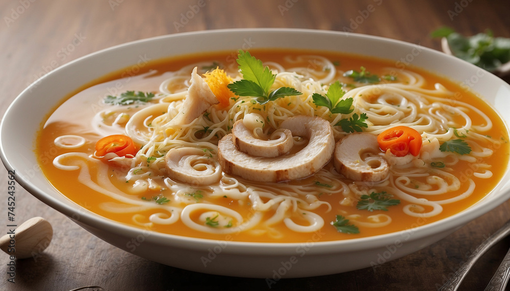 A stunning image showcasing a bowl of soup as a wonderful masterpiece of culinary artistry and the high resolution photograph captures every detail of the dish's exquisite presentation
A stunning image showcasing a bowl of soup as a wonderful masterpiece of culinary artistry and the high resolution photograph captures every detail of the dish's exquisite presentation