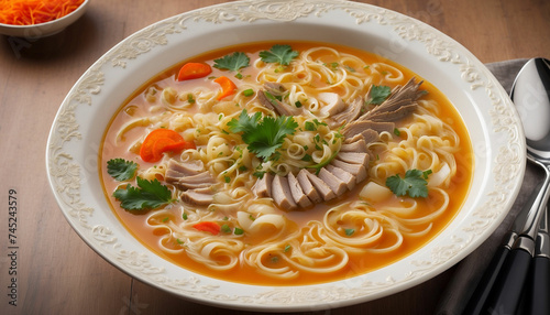 A stunning image showcasing a bowl of soup as a wonderful masterpiece of culinary artistry and the high resolution photograph captures every detail of the dish's exquisite presentation 