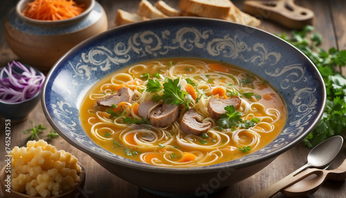 A stunning image showcasing a bowl of soup as a wonderful masterpiece of culinary artistry and the high resolution photograph captures every detail of the dish's exquisite presentation
