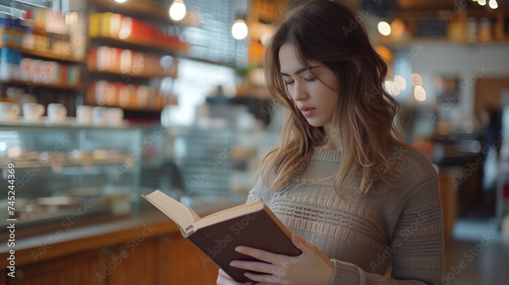 Portrait of beautiful woman reading a book in the cafe. Portrait of beautiful woman reading a book in the cafe.