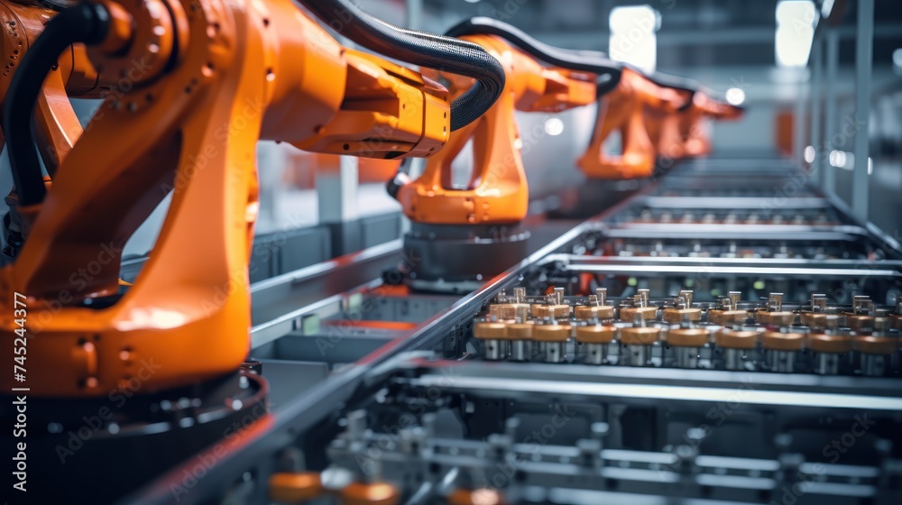 EV Battery Pack Automated Production Line  with  Robot Arms. 
