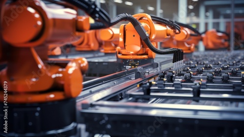 EV Battery Pack Automated Production Line  with  Robot Arms.  © CStock