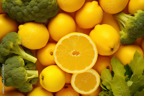 Nutritious Meals backdrop  fruits and vegetables. Yellow background. Veganism  vegetarianism. Healthy Eating. Clean food.