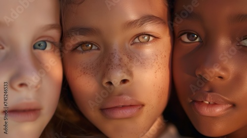 Close up photo of diverse children 