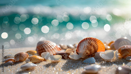 Seashells on the beach, Shells on the Beach, Bokeh background  © The Perfect Moment