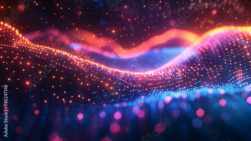A vibrant and modern digital abstract background, illustrating the concept of a global network with glowing dots and interconnected lines on a dark base.
