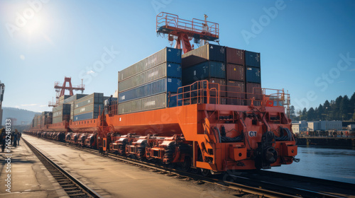 A container being lifted from a ship onto a waiting train showcasing the seamless transfer between water and rail transport in intermodal systems.