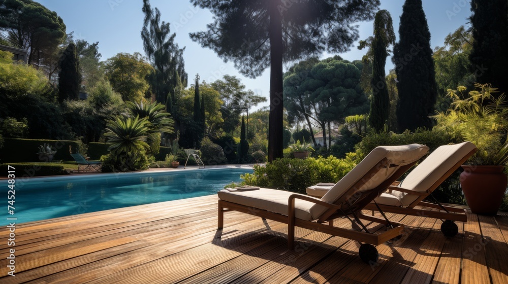 Obraz premium Terrace with chairs and swimming pool