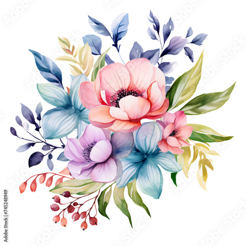 Elegant watercolor illustration of a colorful floral arrangement, ideal for spring-themed design projects.