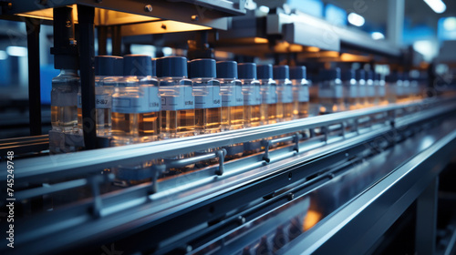 Automated plant for production of perfume, Modern system factory of cosmetic oil and aroma water on conveyor line.