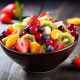Stock image of a colorful fruit salad in a bowl, fresh and nutritious dessert or snack Generative AI