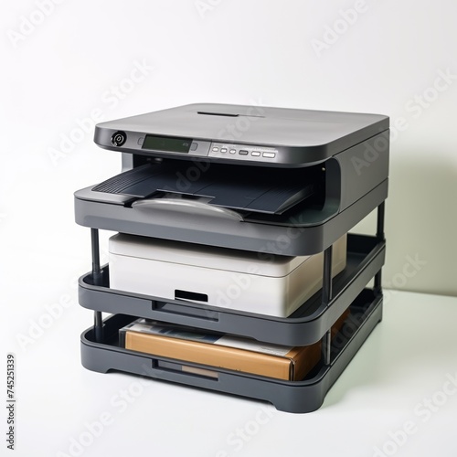 Stock image of a printer stand on a white background, organized, printer storage and support Generative AI