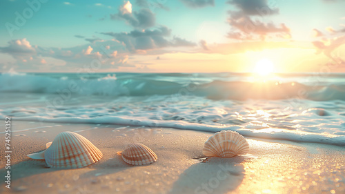 An early morning beach background wallpaper, with soft, inviting colors. photo