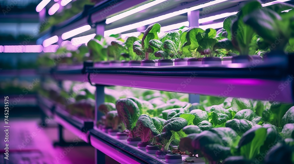 Vertical Farming Rack with Green Plants Growing in a Hydroponics System. Vertical Farming Rack with Green Plants Growing in a Hydroponics System.
