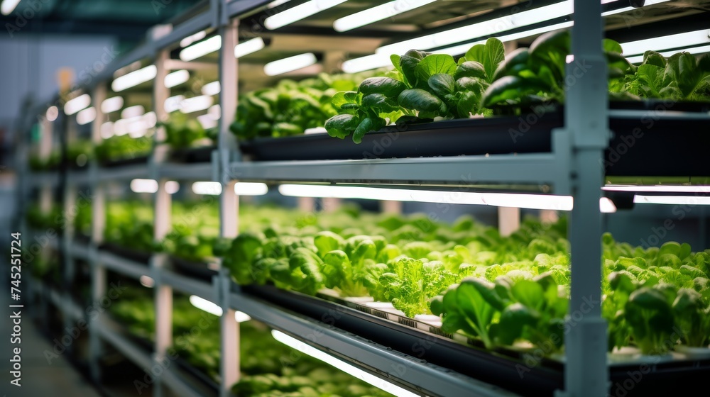 Vertical Farming Rack with Green Plants Growing in a Hydroponics System. Vertical Farming Rack with Green Plants Growing in a Hydroponics System.