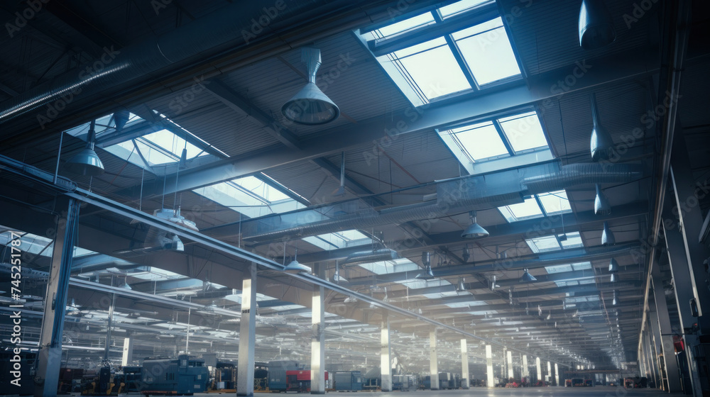 Obraz premium Inside of Ceiling air ventilation in a big warehouse.