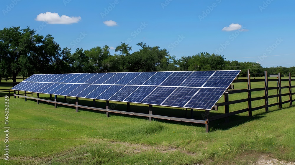 Solar panels in a field, solar energy, sustainable, countryside power, sun power