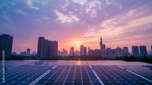 solar panels charging near the city
