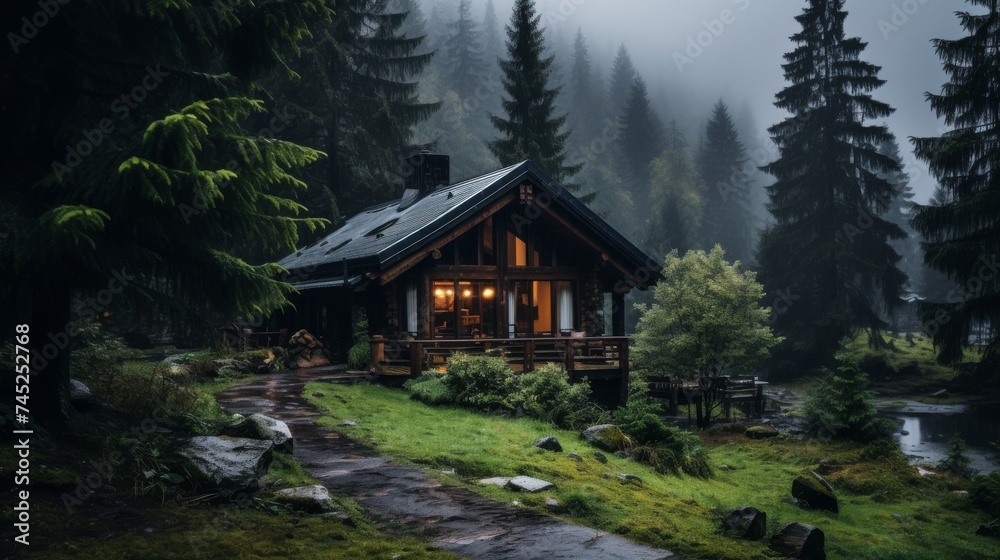 Fototapeta premium Wooden house in green nature