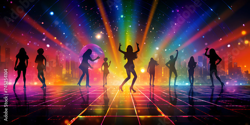 Disco Laser Illuminates Dancing People in Night Club Party Atmosphere