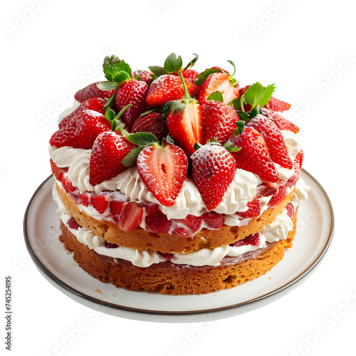 Strawberry cake dessert fruit cream. Isolated on Transparent Background. Ai generated PNG