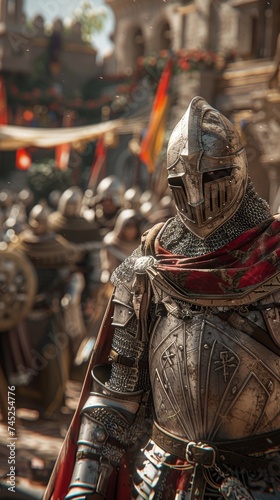 Knights facing machine learning adversaries, medieval bravery against AI strategy